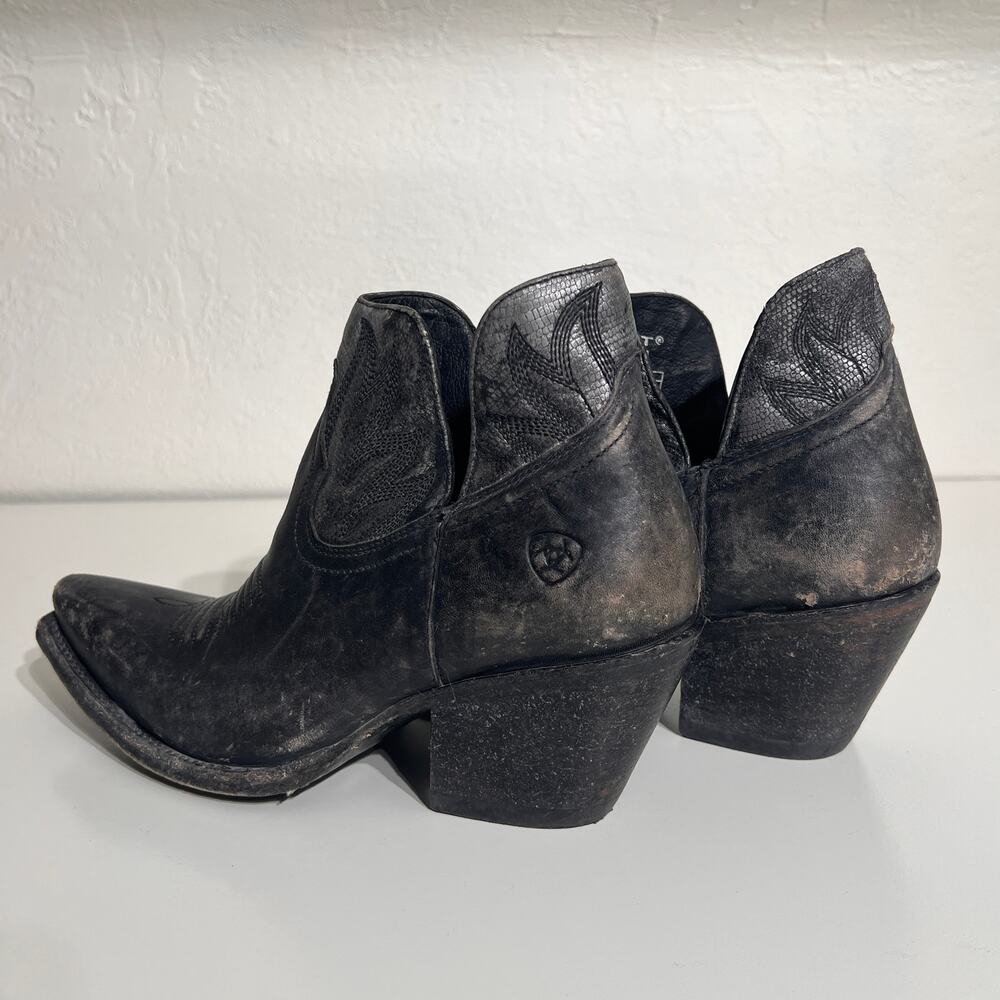Ariat Western Ankle Boot Womens 9.5 Black Leather Distressed Cowboy Square Toe - Picture 7 of 9